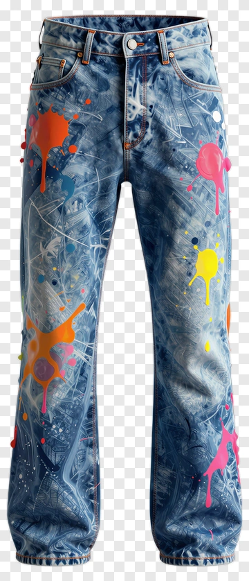 Colorful Paint-Splattered Jeans PNG
