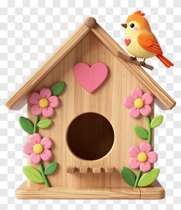 Colorful Birdhouse With A Singing Bird PNG