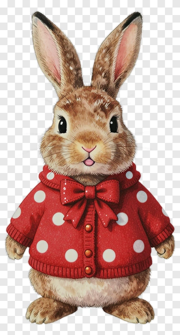 Cartoon Rabbit In A Red Polka Dot Sweater PNG