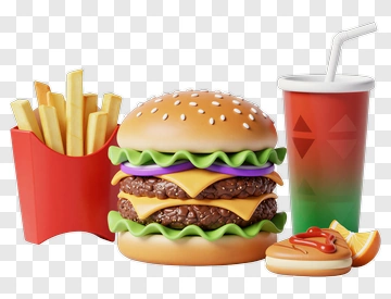 Fast Food Meal With Burger, Fries, And Drink PNG