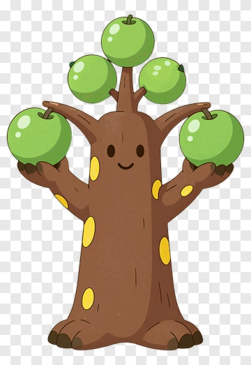 Cartoon Tree With Green Apples PNG