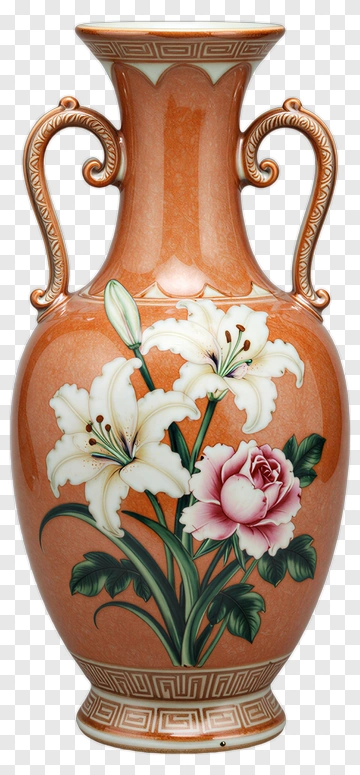 Decorative Ceramic Vase With Floral Design PNG