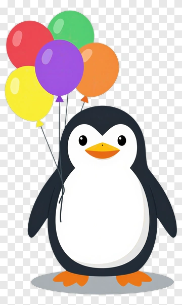 Cartoon Penguin Holding Colorful Balloons PNG