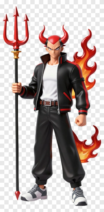 Character Holding A Trident With Flames PNG