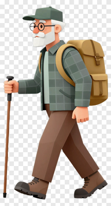 3D Hiker With Backpack And Walking Stick PNG