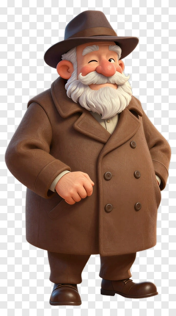 Cartoon Man In Brown Coat And Hat PNG