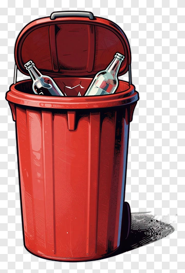 Red Trash Can With Bottles PNG