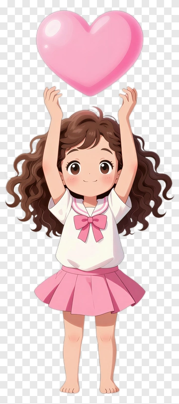 Girl Holding A Pink Heart Balloon PNG