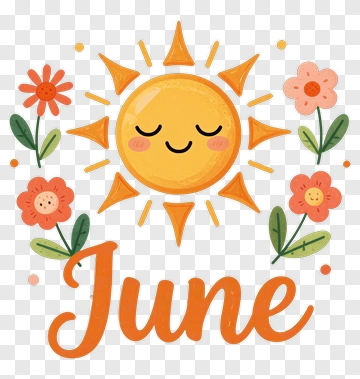 Smiling Sun With Flowers For June PNG