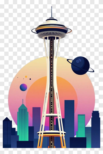 Space Needle With Planetary Background PNG