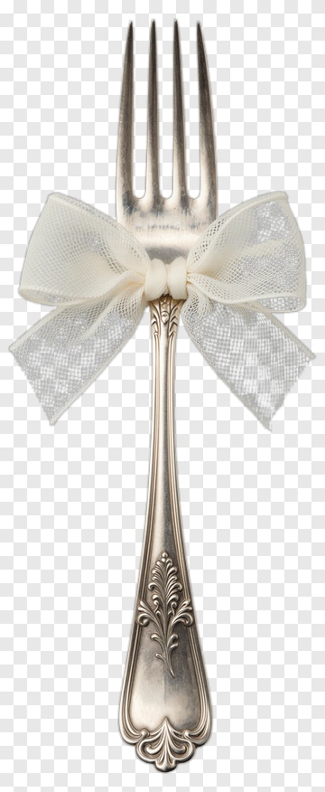 Decorative Silver Fork With Bow PNG