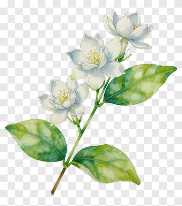 Watercolor Jasmine Flower Branch PNG