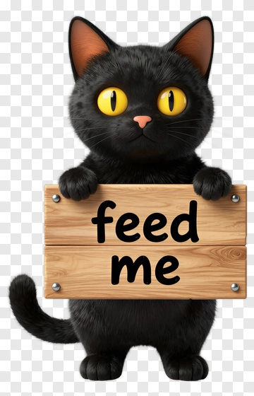 Cartoon Cat Holding A Feed Me Sign PNG