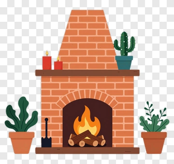 Cozy Brick Fireplace With Plants And Candles PNG