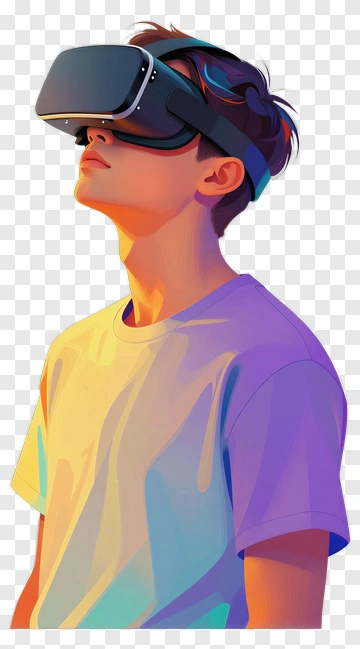 Young Man Wearing Virtual Reality Headset PNG