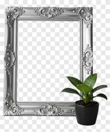 Decorative Silver Frame With Indoor Plant PNG