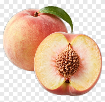 Peach With Cut Half Showing Seed PNG