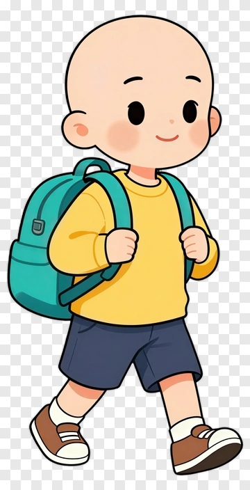 Cartoon Boy Walking With A Backpack PNG