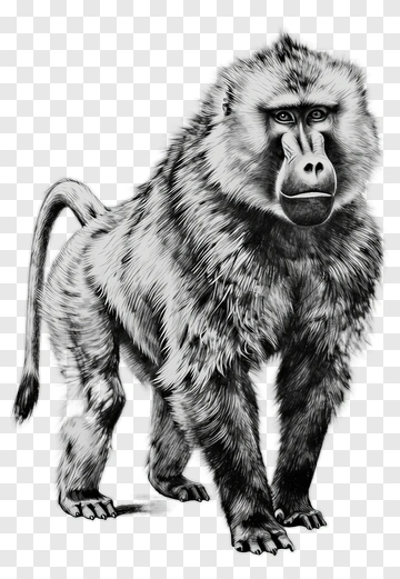 Realistic Baboon Standing PNG