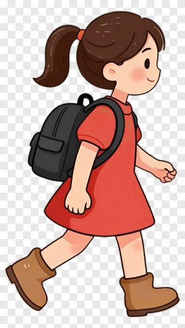 Cartoon Girl Walking To School PNG