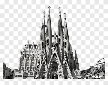 Sagrada Familia Cathedral In Black And White PNG
