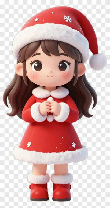 Cartoon Girl In Red Christmas Dress PNG