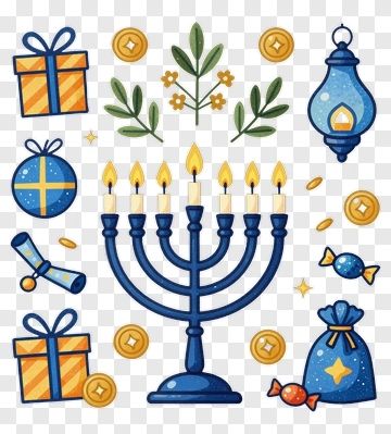 Hanukkah Menorah With Gifts And Decorations PNG