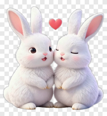 Cute Cartoon Rabbits With Heart PNG