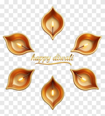 Happy Diwali With Decorative Diyas PNG