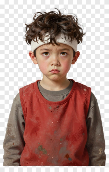 Serious Boy In A Red Shirt With A Headband PNG
