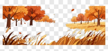 Autumn Landscape With Orange Trees And Grassy Field PNG