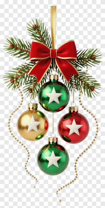 Christmas Ornaments With Pine And Ribbon PNG
