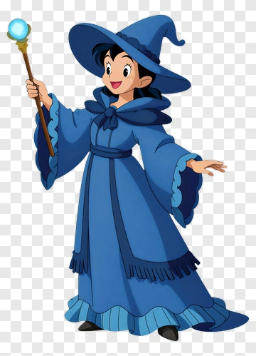Cartoon Witch Holding A Magic Wand PNG