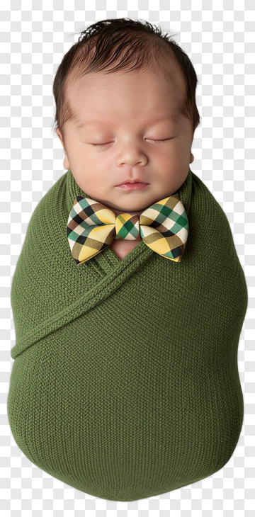 Baby Wrapped In Green Knit Blanket With Bow Tie PNG