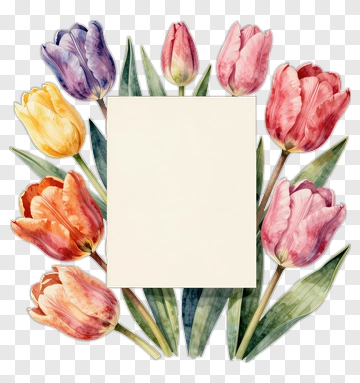 Colorful Tulip Flower Bouquet With Blank Space PNG