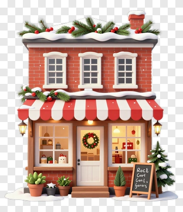 Christmas Grocery Store With Decorative Elements PNG