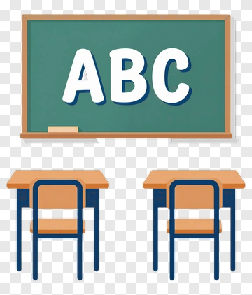 Classroom With Abc Chalkboard And Desks PNG