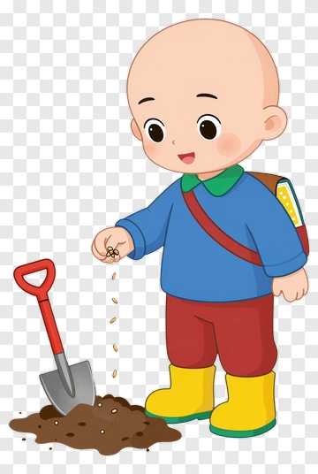 Cartoon Child Planting Seeds With A Shovel PNG