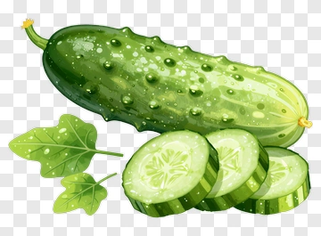 Fresh Cucumber With Slices And Leaves PNG