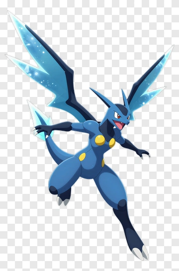 Fictional Dragon Character With Blue Wings PNG
