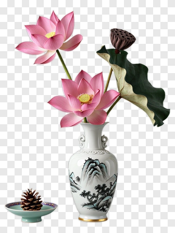 Lotus Flowers In A Decorative Vase PNG