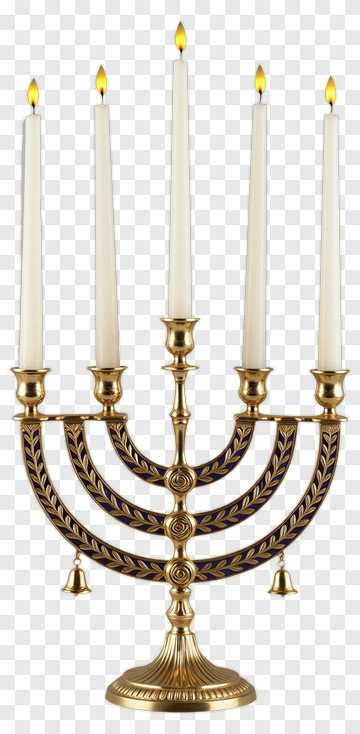Golden Menorah With White Candles PNG
