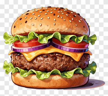 Cartoon Hamburger With Lettuce And Tomato PNG