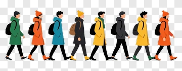 Group Of People Walking In Colorful Coats PNG