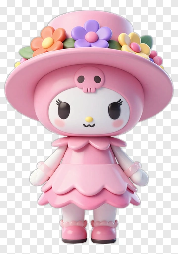 Cute Character In Pink Dress With Floral Hat PNG
