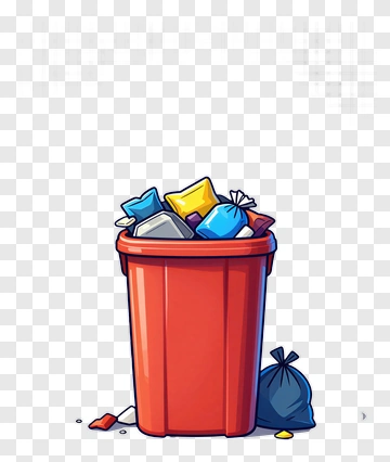 Cartoon Trash Can Filled With Colorful Waste PNG