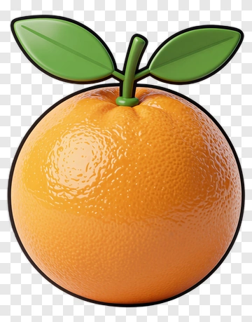 3D Orange With Leaves PNG