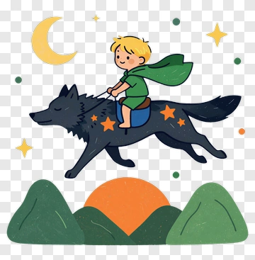 Boy Riding A Cartoon Wolf PNG