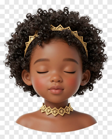 Cute Girl With Curly Hair And Gold Accessories PNG