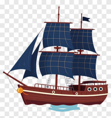 Sailing Ship With Blue Sails PNG